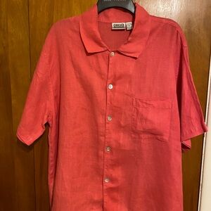 Chico's Designed Coral Button-Up Short Sleeve 100% Linen Shirt, Women’s Size 3